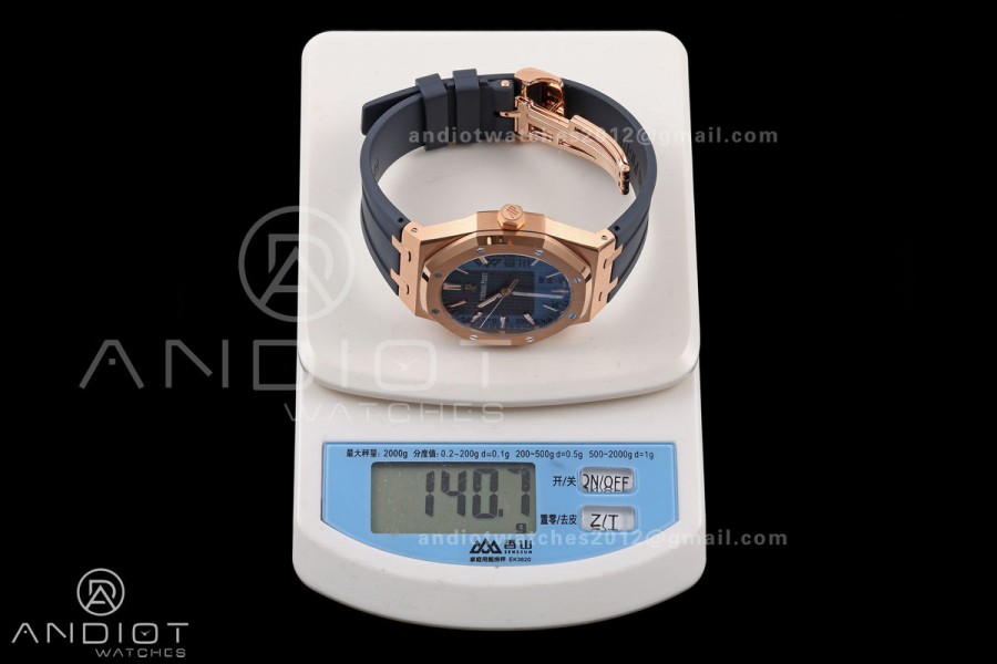 Royal Oak 41mm 15500 RG DDF 1:1 Best Edition Blue Dial on Blue Rubber Strap DD4302 Super Clone (Weighted)