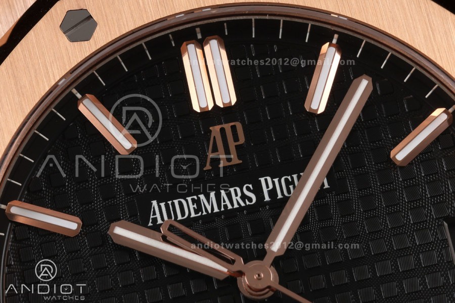 Royal Oak 41mm 15500 RG DDF 1:1 Best Edition Black Dial on Black Rubber Strap DD4302 Super Clone (Weighted)
