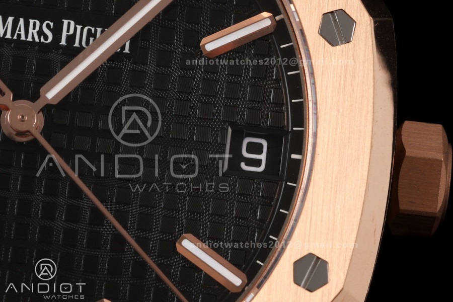 Royal Oak 41mm 15500 RG DDF 1:1 Best Edition Black Dial on Black Rubber Strap DD4302 Super Clone (Weighted)