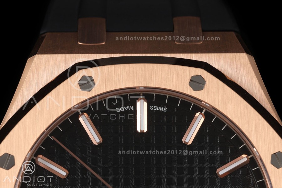 Royal Oak 41mm 15500 RG DDF 1:1 Best Edition Black Dial on Black Rubber Strap DD4302 Super Clone (Weighted)