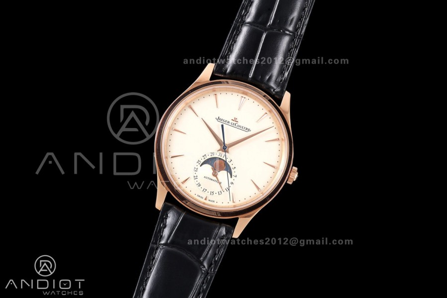 Master Ultra Thin Moon RG RZF 1:1 Best Edition Cream Dial on Black Leather Strap SA925 Super Clone