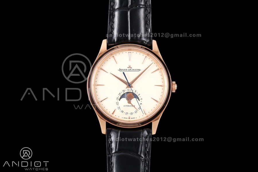Master Ultra Thin Moon RG RZF 1:1 Best Edition Cream Dial on Black Leather Strap SA925 Super Clone