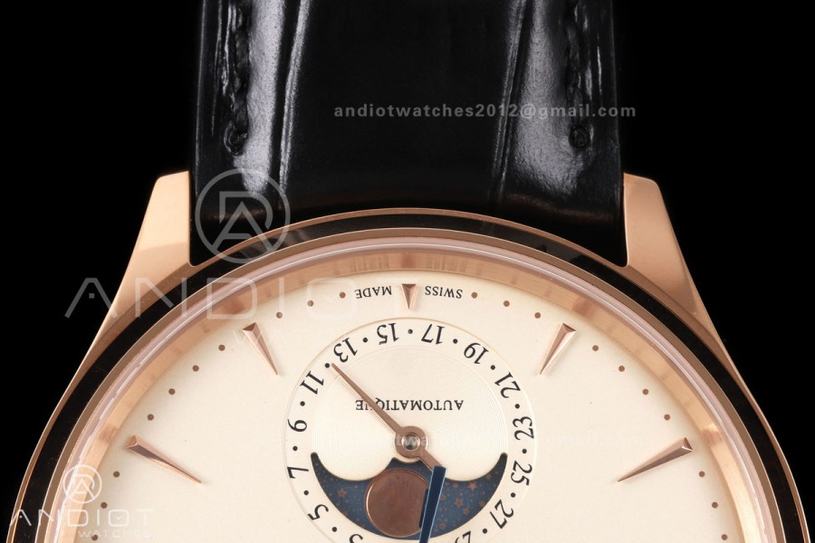 Master Ultra Thin Moon RG RZF 1:1 Best Edition Cream Dial on Black Leather Strap SA925 Super Clone