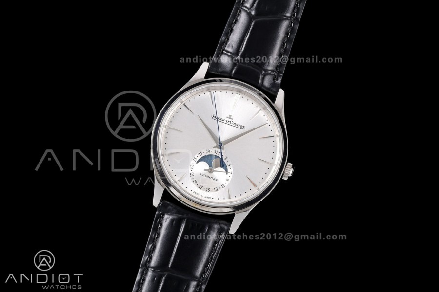 Master Ultra Thin Moon SS RZF 1:1 Best Edition Silver Dial on Black Leather Strap SA925 Super Clone