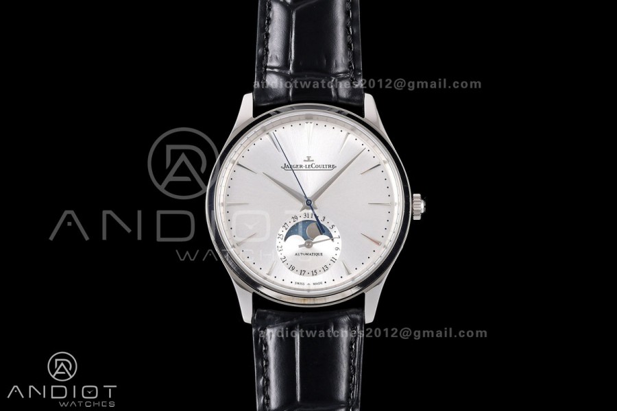 Master Ultra Thin Moon SS RZF 1:1 Best Edition Silver Dial on Black Leather Strap SA925 Super Clone