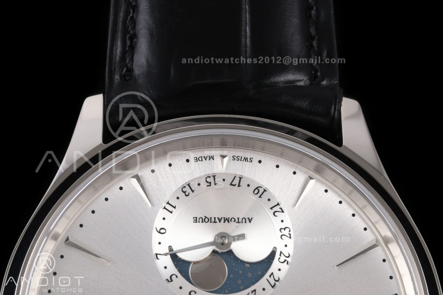 Master Ultra Thin Moon SS RZF 1:1 Best Edition Silver Dial on Black Leather Strap SA925 Super Clone