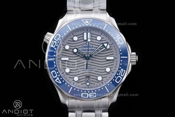 Seamaster Diver 300M Blue Ceramic Bezel V4 VSF 1:1 Best Edition Gray Dial On SS Bracelet Super Clone Asian 8800