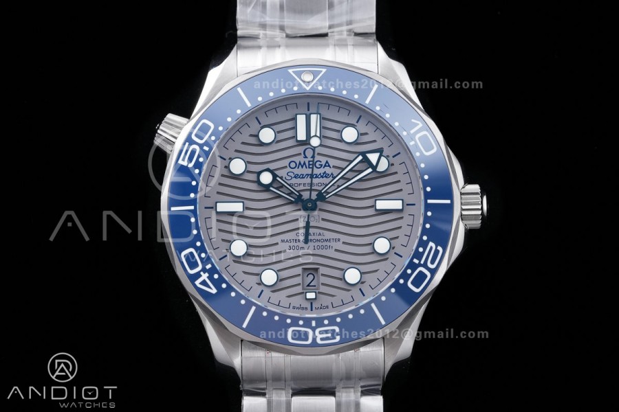 Seamaster Diver 300M Blue Ceramic Bezel V4 VSF 1:1 Best Edition Gray Dial On SS Bracelet Super Clone Asian 8800