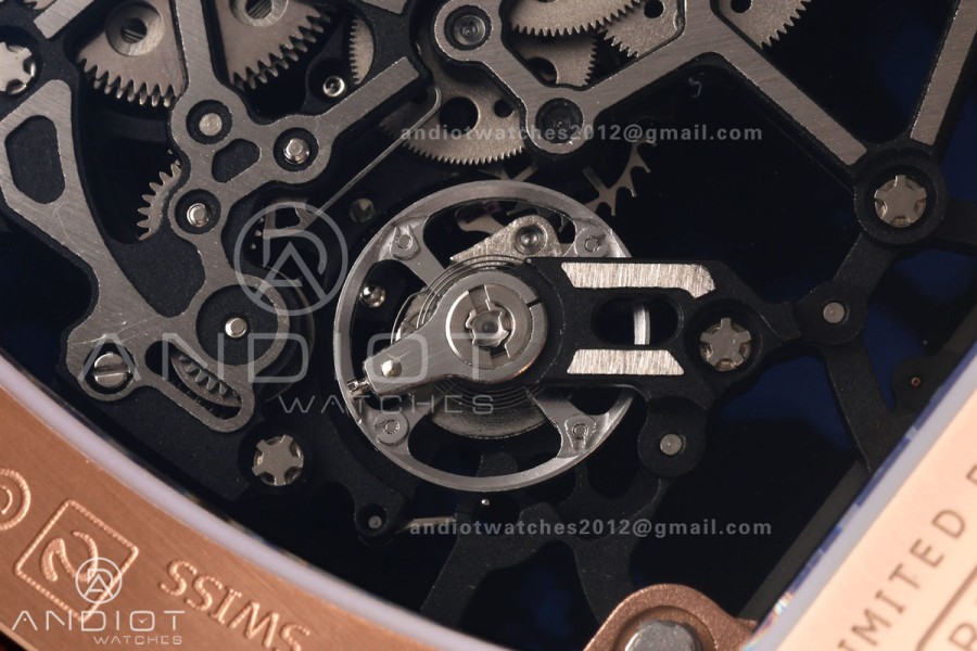 Mille Studio RM035 Americas RG Skeleton Dial on Black Rubber Strap RMUL1 Super Clone Free Sprung