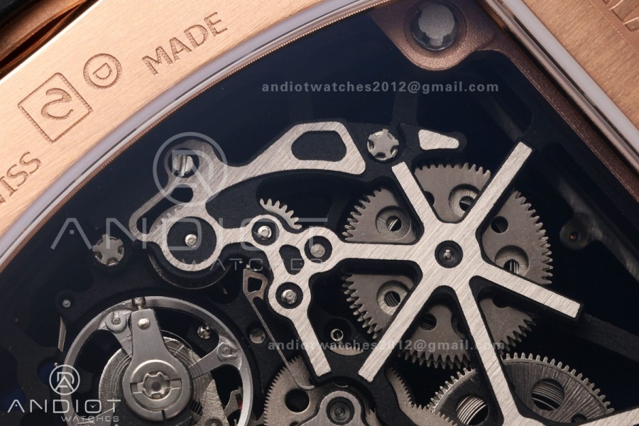 Mille Studio RM035 Americas RG Skeleton Dial on Black Rubber Strap RMUL1 Super Clone Free Sprung