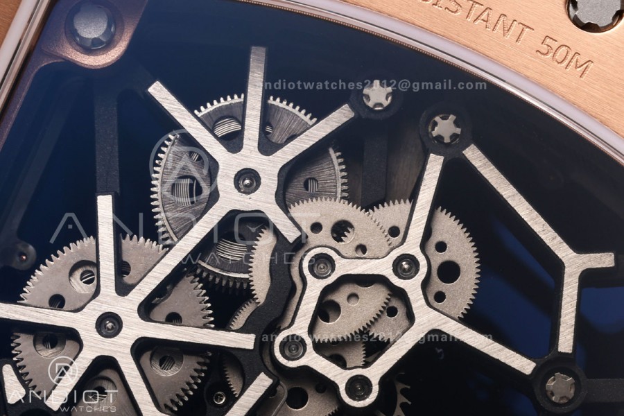 Mille Studio RM035 Americas RG Skeleton Dial on Black Rubber Strap RMUL1 Super Clone Free Sprung