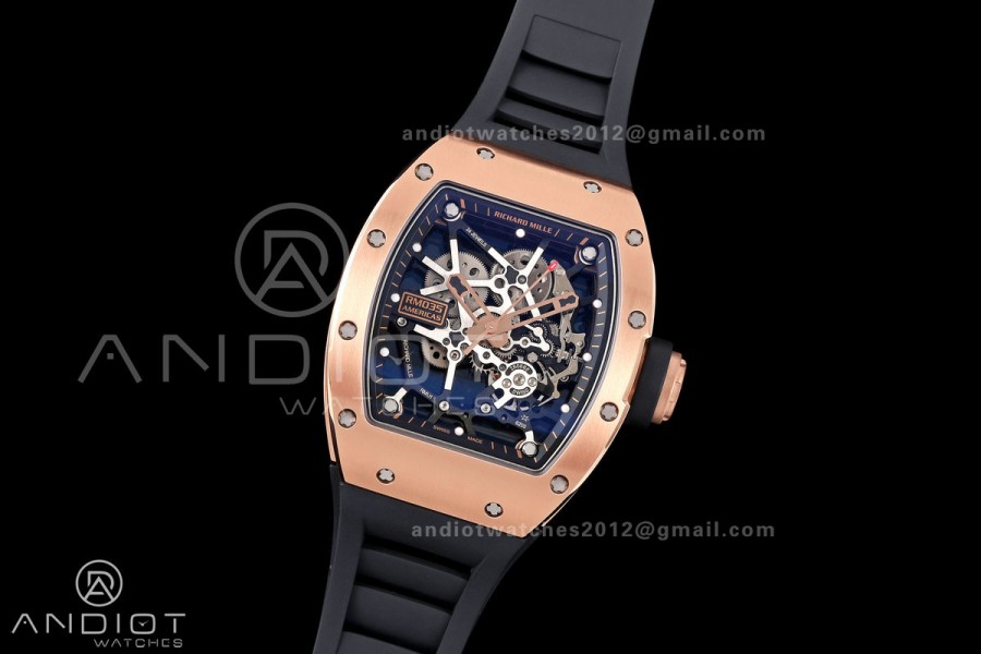 Mille Studio RM035 Americas RG Skeleton Dial on Black Rubber Strap RMUL1 Super Clone Free Sprung