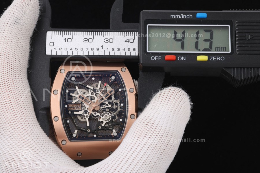 Mille Studio RM035 Americas RG Skeleton Dial on Black Rubber Strap RMUL1 Super Clone Free Sprung
