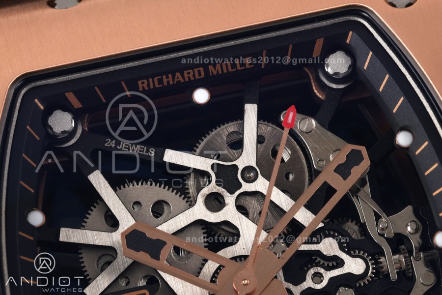 Mille Studio RM035 Americas RG Skeleton Dial on Black Rubber Strap RMUL1 Super Clone Free Sprung