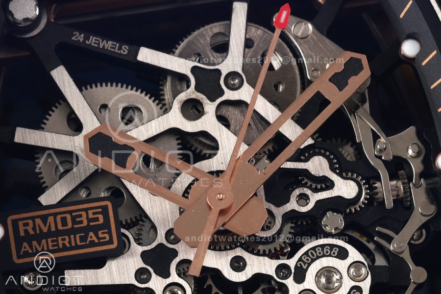 Mille Studio RM035 Americas RG Skeleton Dial on Black Rubber Strap RMUL1 Super Clone Free Sprung