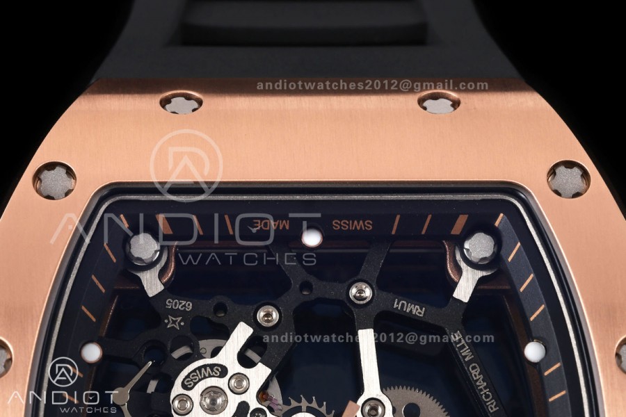 Mille Studio RM035 Americas RG Skeleton Dial on Black Rubber Strap RMUL1 Super Clone Free Sprung