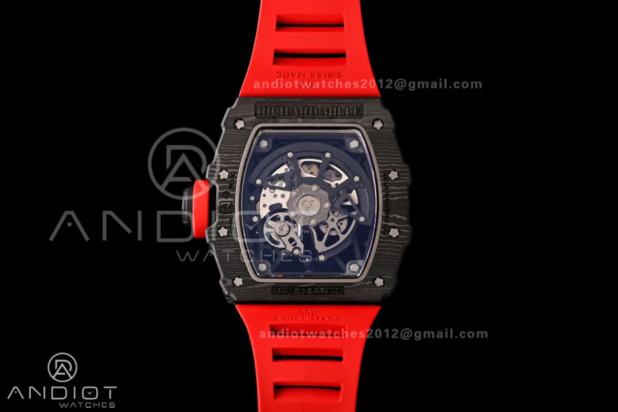 Mille Studio RM035-02 NTPT 1:1 Best Edition Skeleton Dial on Red Rubber Strap RMAL1 Super Clone Free Sprung