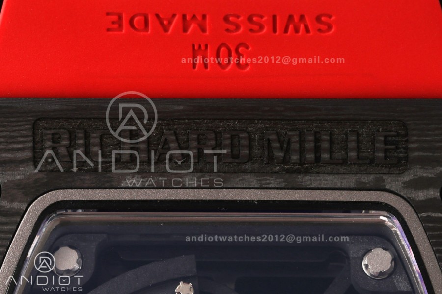 Mille Studio RM035-02 NTPT 1:1 Best Edition Skeleton Dial on Red Rubber Strap RMAL1 Super Clone Free Sprung