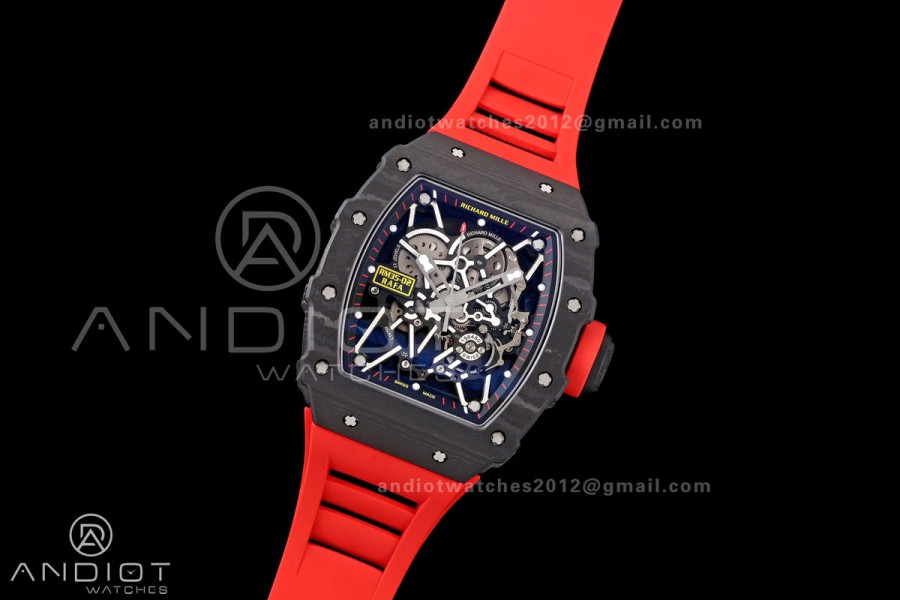 Mille Studio RM035-02 NTPT 1:1 Best Edition Skeleton Dial on Red Rubber Strap RMAL1 Super Clone Free Sprung