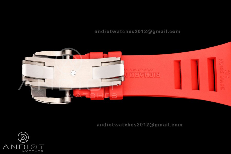 Mille Studio RM035-02 NTPT 1:1 Best Edition Skeleton Dial on Red Rubber Strap RMAL1 Super Clone Free Sprung