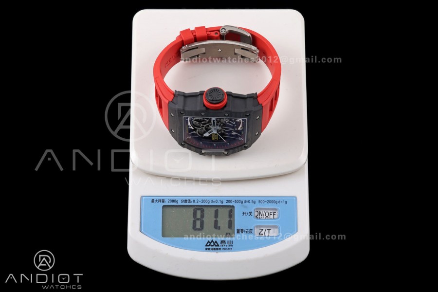 Mille Studio RM035-02 NTPT 1:1 Best Edition Skeleton Dial on Red Rubber Strap RMAL1 Super Clone Free Sprung