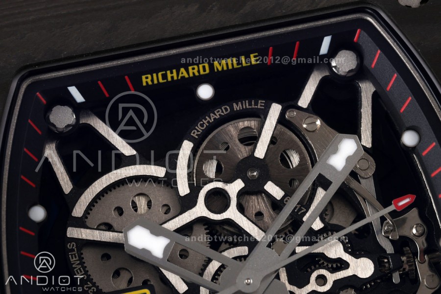 Mille Studio RM035-02 NTPT 1:1 Best Edition Skeleton Dial on Red Rubber Strap RMAL1 Super Clone Free Sprung