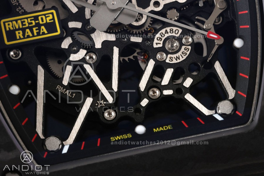 Mille Studio RM035-02 NTPT 1:1 Best Edition Skeleton Dial on Red Rubber Strap RMAL1 Super Clone Free Sprung