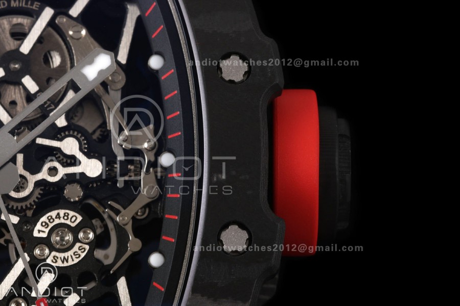 Mille Studio RM035-02 NTPT 1:1 Best Edition Skeleton Dial on Red Rubber Strap RMAL1 Super Clone Free Sprung