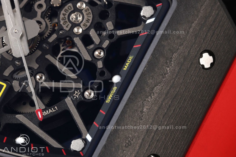 Mille Studio RM035-02 NTPT 1:1 Best Edition Skeleton Dial on Red Rubber Strap RMAL1 Super Clone Free Sprung
