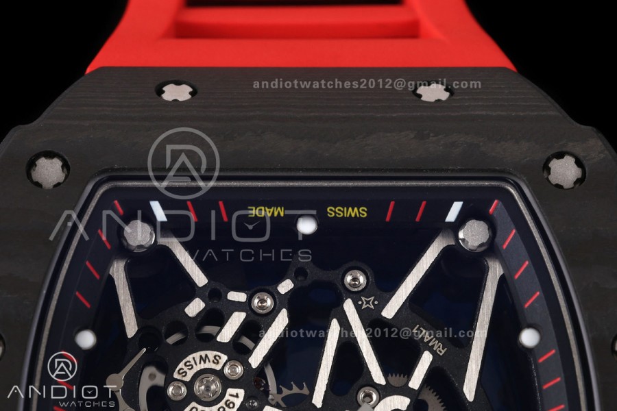 Mille Studio RM035-02 NTPT 1:1 Best Edition Skeleton Dial on Red Rubber Strap RMAL1 Super Clone Free Sprung