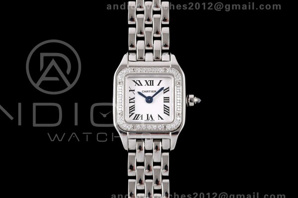 Panthère Ladies 19mm SS AF 1:1 Best Edition White Dial Diamonds Bezel on SS Bracelet Ronda Quartz