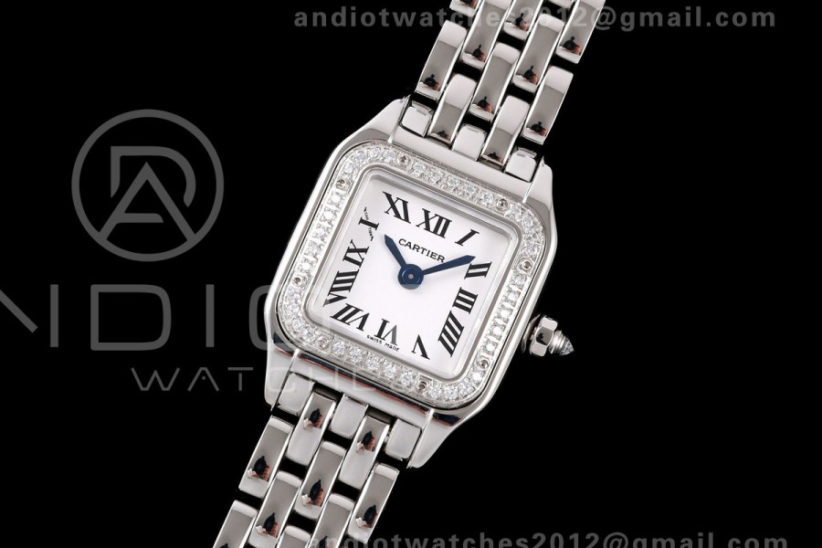 Panthère Ladies 19mm SS AF 1:1 Best Edition White Dial Diamonds Bezel on SS Bracelet Ronda Quartz