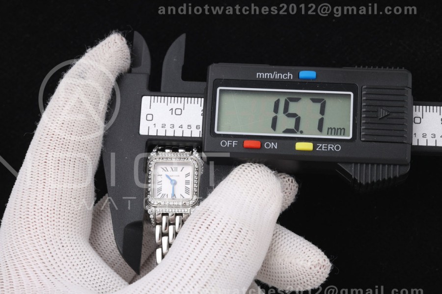 Panthère Ladies 19mm SS AF 1:1 Best Edition White Dial Diamonds Bezel on SS Bracelet Ronda Quartz