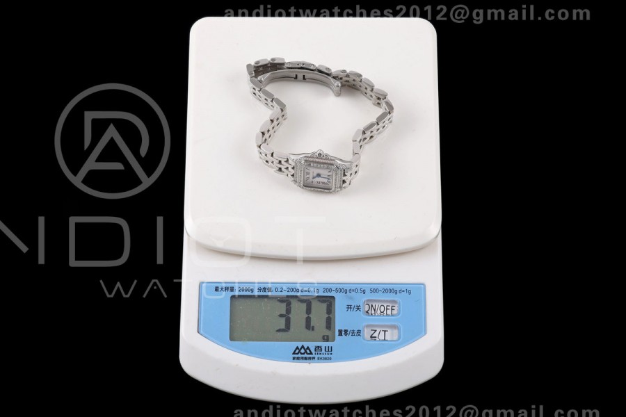 Panthère Ladies 19mm SS AF 1:1 Best Edition White Dial Diamonds Bezel on SS Bracelet Ronda Quartz