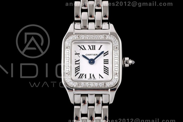 Panthère Ladies 19mm SS AF 1:1 Best Edition White Dial Diamonds Bezel on SS Bracelet Ronda Quartz