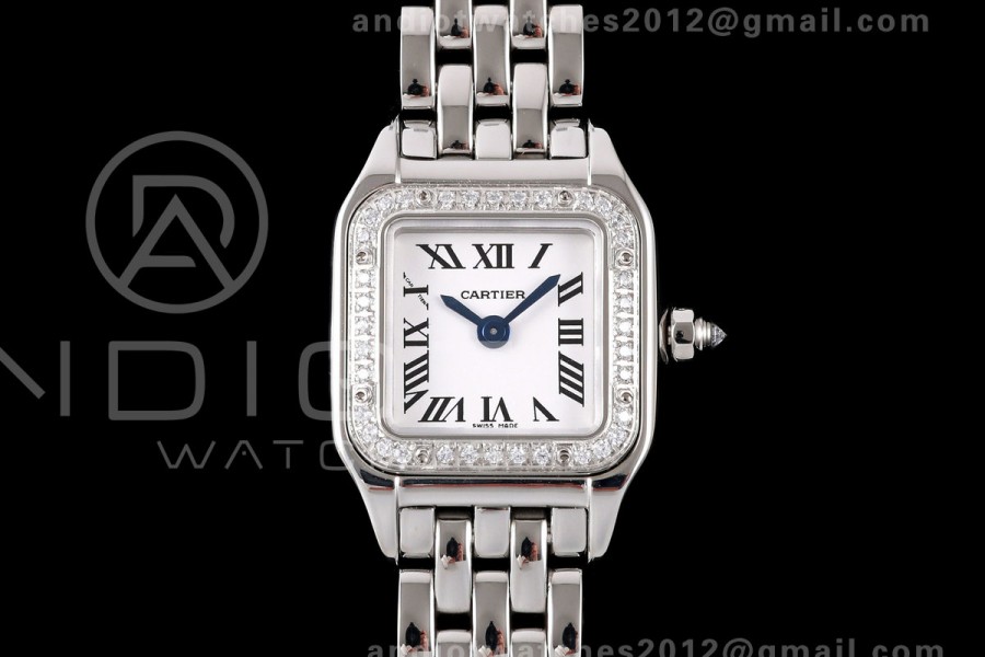 Panthère Ladies 19mm SS AF 1:1 Best Edition White Dial Diamonds Bezel on SS Bracelet Ronda Quartz