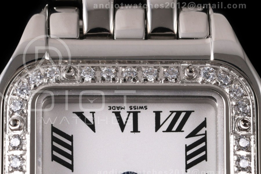 Panthère Ladies 19mm SS AF 1:1 Best Edition White Dial Diamonds Bezel on SS Bracelet Ronda Quartz