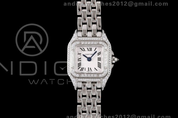 Panthère Ladies 19mm SS AF 1:1 Best Edition White Dial Full Diamonds case on SS Bracelet Ronda Quartz
