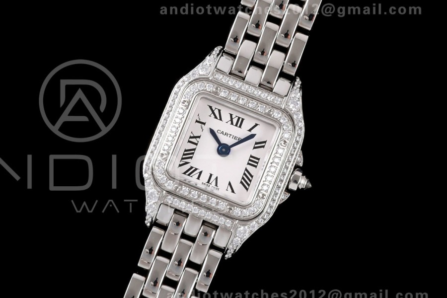 Panthère Ladies 19mm SS AF 1:1 Best Edition White Dial Full Diamonds case on SS Bracelet Ronda Quartz