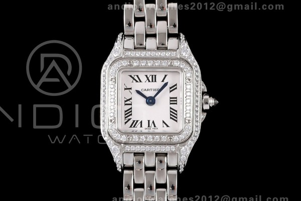 Panthère Ladies 19mm SS AF 1:1 Best Edition White Dial Full Diamonds case on SS Bracelet Ronda Quartz