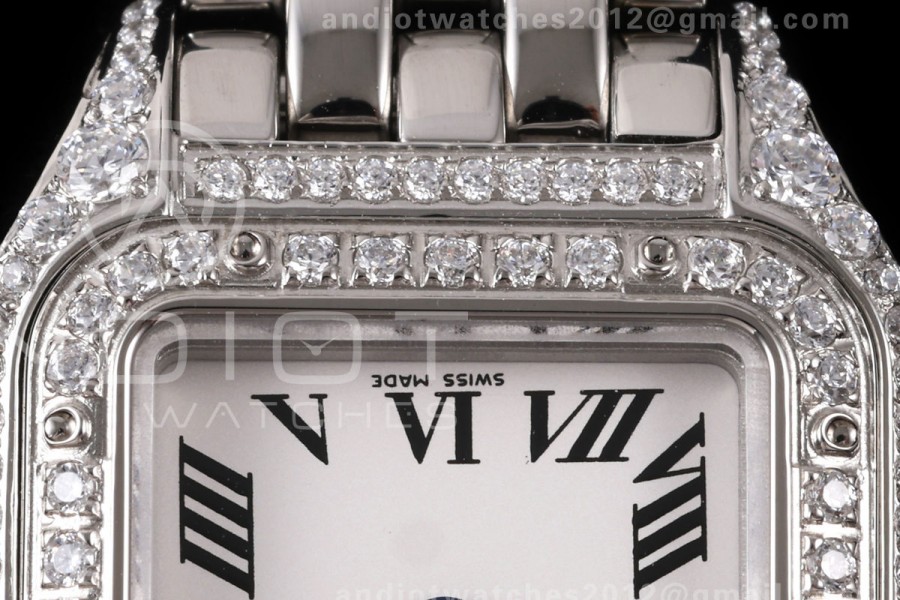Panthère Ladies 19mm SS AF 1:1 Best Edition White Dial Full Diamonds case on SS Bracelet Ronda Quartz