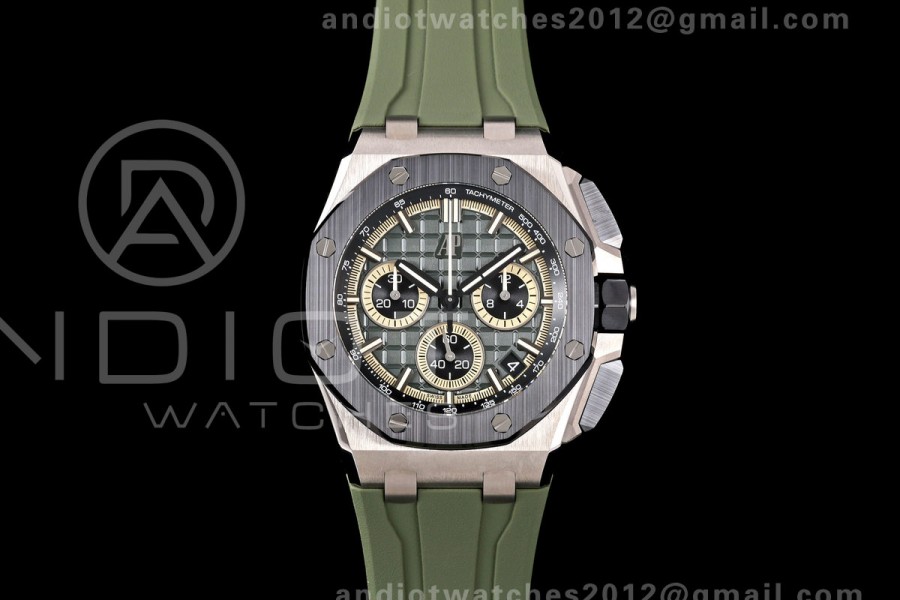 Royal Oak Offshore 26420 Titanium DDF 1:1 Best Edition Green/Black Dial on Green Rubber Strap DD4401 Super Clone