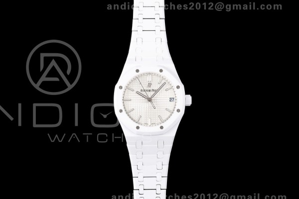 Royal Oak 41mm 15500 White Ceramic ZF White Dial on White Ceramic Bracelet SA4302 Super Clone (Free Sprung)