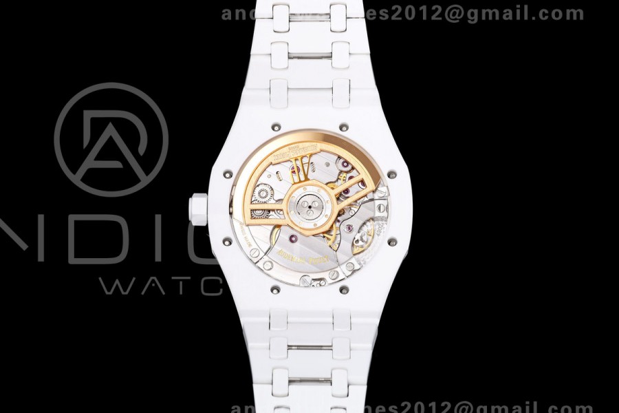 Royal Oak 41mm 15500 White Ceramic ZF White Dial on White Ceramic Bracelet SA4302 Super Clone (Free Sprung)