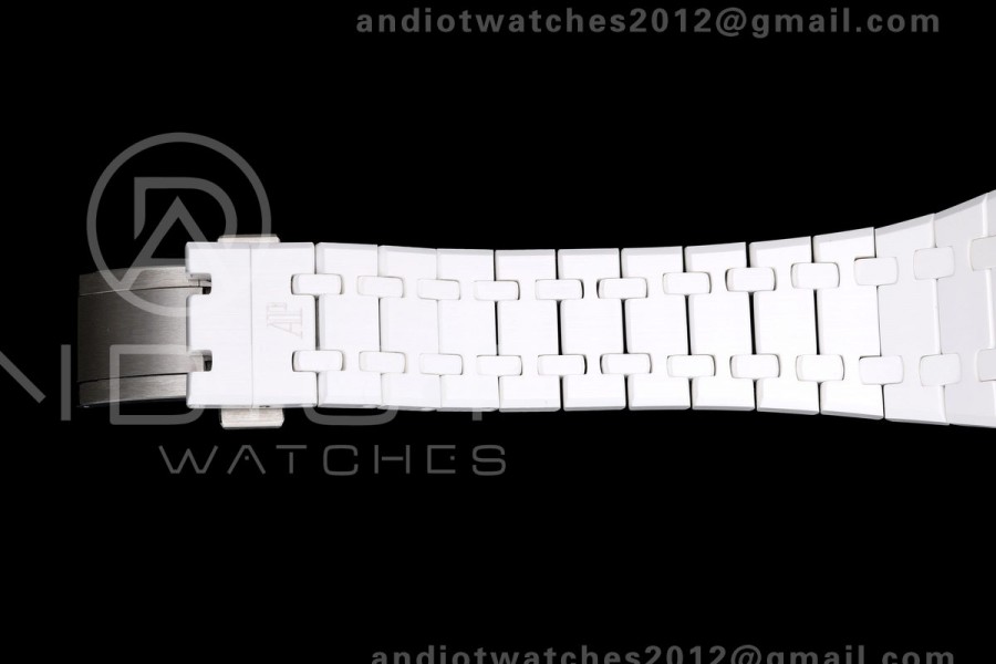 Royal Oak 41mm 15500 White Ceramic ZF White Dial on White Ceramic Bracelet SA4302 Super Clone (Free Sprung)
