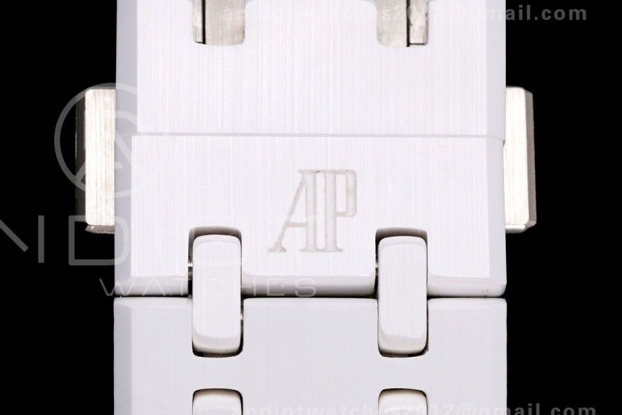 Royal Oak 41mm 15500 White Ceramic ZF White Dial on White Ceramic Bracelet SA4302 Super Clone (Free Sprung)