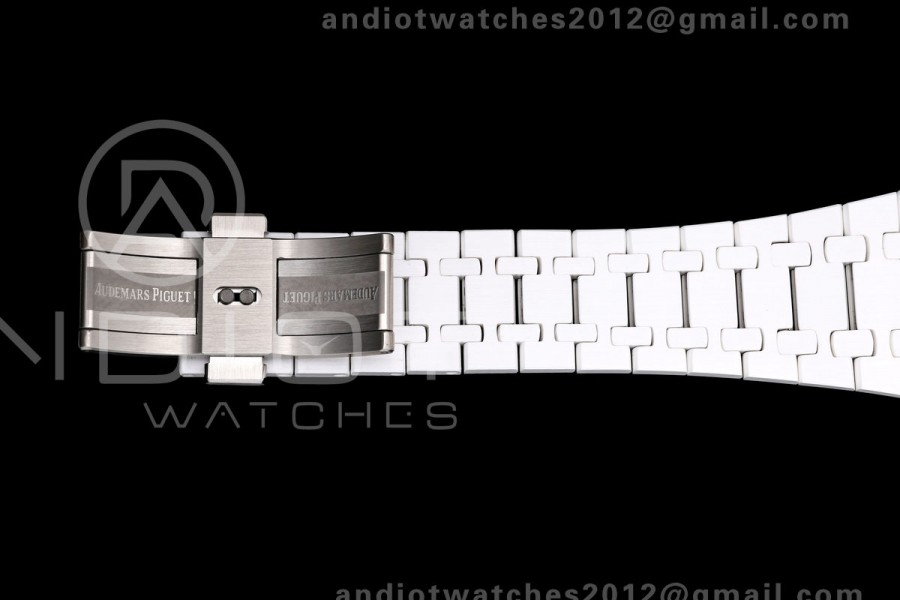 Royal Oak 41mm 15500 White Ceramic ZF White Dial on White Ceramic Bracelet SA4302 Super Clone (Free Sprung)