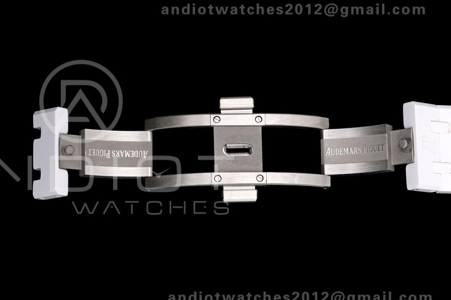 Royal Oak 41mm 15500 White Ceramic ZF White Dial on White Ceramic Bracelet SA4302 Super Clone (Free Sprung)