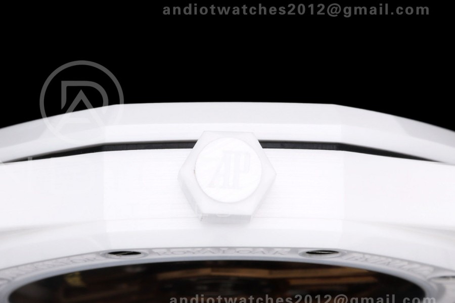 Royal Oak 41mm 15500 White Ceramic ZF White Dial on White Ceramic Bracelet SA4302 Super Clone (Free Sprung)