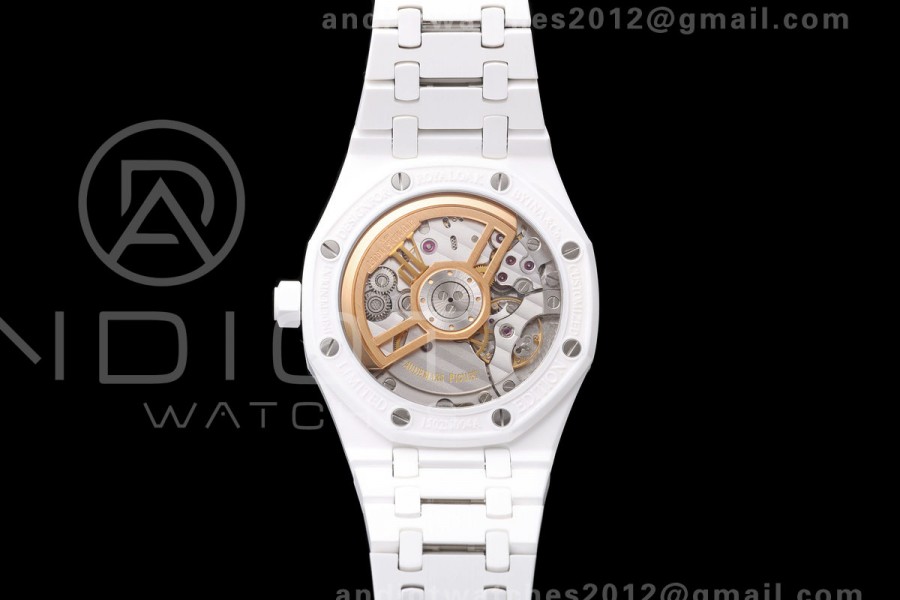 Royal Oak 41mm 15500 White Ceramic ZF White Dial on White Ceramic Bracelet SA4302 Super Clone (Free Sprung)